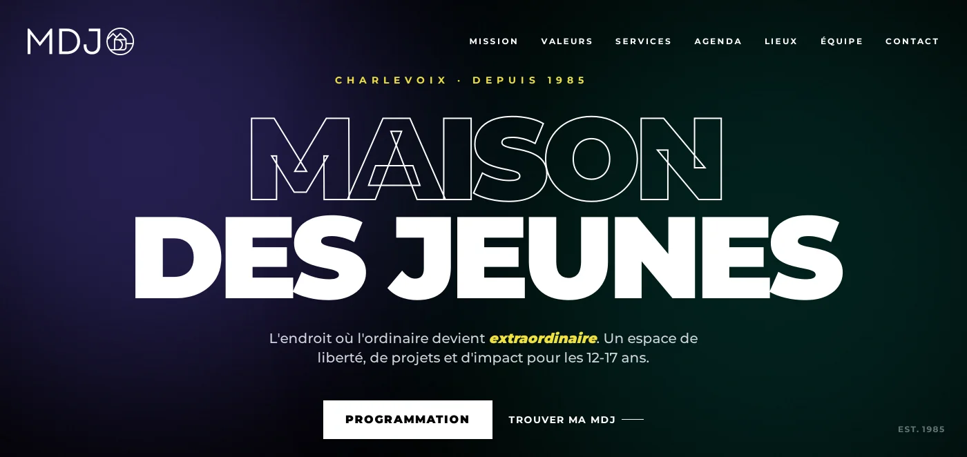 Site web du Groupe Action Jeunesse de Charlevoix (maisons des jeunes), conçu par DesgagneWeb