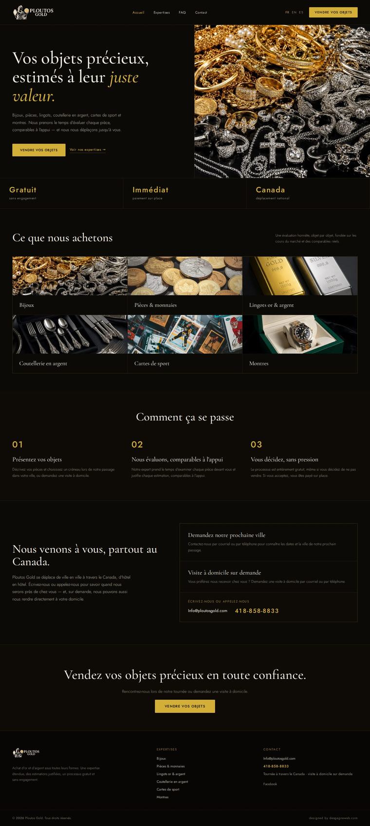 Page d'accueil complète du nouveau site PloutosGold