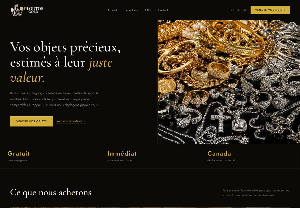 Site de PloutosGold après sa refonte